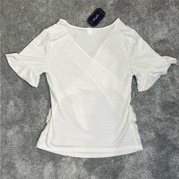 Soly Hux White Wrap Top Women’s Size Small Tie Front V-Neck Ruffle Sleeve NWT - Picture 4 of 4